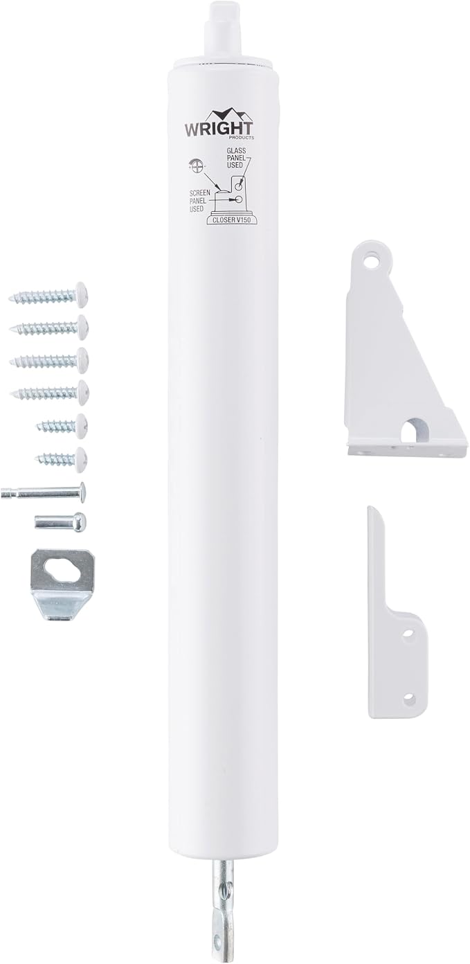 Blakes of Belgravia Heavy-Duty Pneumatic Storm Door Closer, Adjustable Quiet-Closing Mechanism with Hold-Open Feature, Durable White Finish