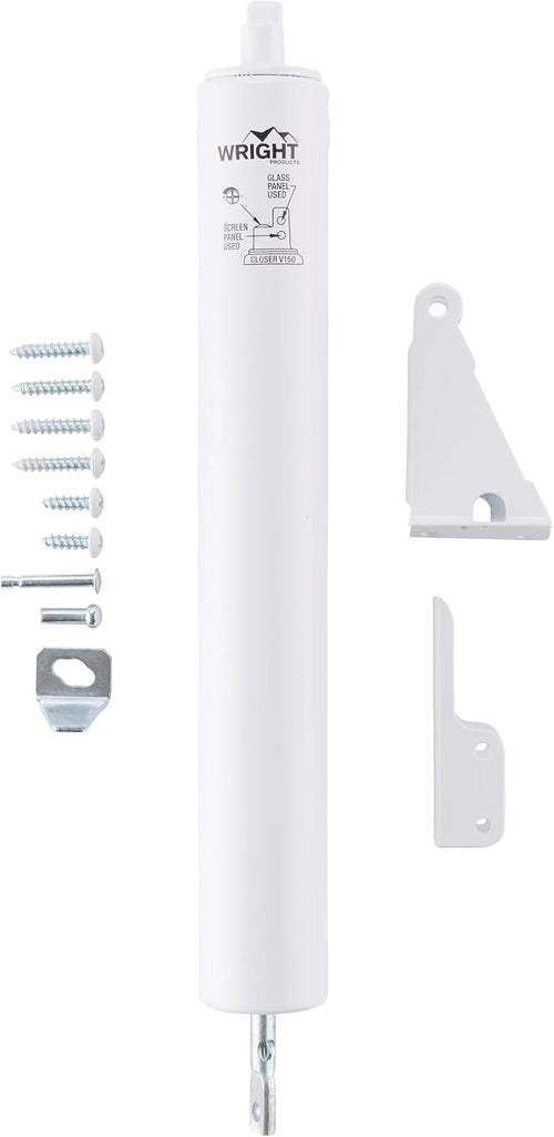 Blakes of Belgravia Heavy-Duty Pneumatic Storm Door Closer, Adjustable Quiet-Closing Mechanism with Hold-Open Feature, Durable White Finish