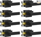 Blakes of Belgravia Matte Black Passage Door Handles, 8-Pack Heavy-Duty Square Lever Handles for Interior Doors, Hallways and Cupboards, Non-Locking Design for Left and Right-Handed Doors
