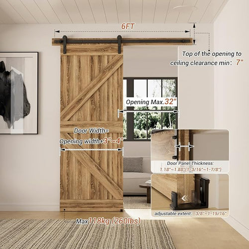 Blakes of Belgravia 6FT Sliding Barn Door Hardware Kit, Wall-Mounted Splicing Track Rail with Adjustable U-Shaped Floor Guide, Sliding Door Fitting Set